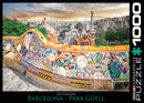 A colorful jigsaw puzzle featuring a vibrant depiction of Park Güell in Barcelona. The image showcases the iconic mosaics and architectural features created by Antoni Gaudí, with a stunning skyline in the background. This 1000-piece puzzle captures the essence of this UNESCO World Heritage site, perfect for puzzle enthusiasts and architecture lovers alike.