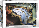 Eurographics jigsaw puzzle featuring Salvador Dalí's artwork 'Soft Watch at the Moment of First Explosion'. The puzzle contains 1000 pieces and showcases a surreal melting clock against a backdrop of abstract elements.
