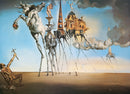 The Temptation of St. Anthony jigsaw puzzle by Eurographics features a surreal artwork depicting a dream-like landscape with bizarre figures, elongated horses and peculiar architecture in a vivid sky. Ideal for art enthusiasts and puzzle lovers.