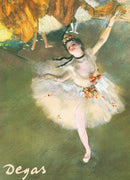 A colorful jigsaw puzzle featuring Edgar Degas' famous painting 'Ballerina'. The artwork depicts a graceful ballerina in a white tutu, captured mid-dance with vibrant brush strokes evoking movement and elegance. The background includes soft hues and hints of other dancers, showcasing the beauty of ballet. Perfect for art lovers and puzzle enthusiasts.