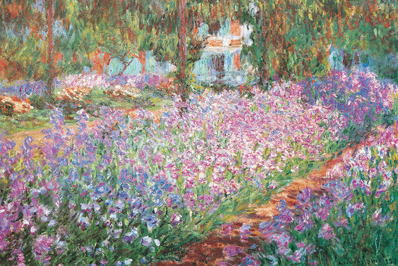 A vibrant jigsaw puzzle featuring Claude Monet's renowned painting 'Monet's Garden'. The artwork showcases a beautiful garden filled with colorful blooming flowers and lush greenery, capturing the essence of Impressionism and the artist's love for nature.