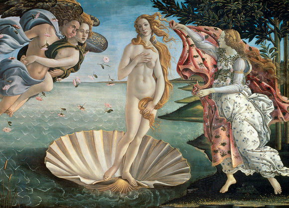A jigsaw puzzle featuring the famous painting 'Birth of Venus' by Sandro Botticelli. The artwork depicts Venus, goddess of love, emerging from a shell, surrounded by mythological figures and scenic elements that capture the essence of beauty and Renaissance art. Ideal for art lovers and puzzle enthusiasts.