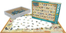 Eurographics American State Birds jigsaw puzzle featuring a colorful design of various state birds from the U.S. The puzzle, consisting of 1000 pieces, is shown partially completed. A white box with many loose pieces is placed beside the puzzle.