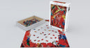 The Triumph of Music jigsaw puzzle by Eurographics featuring vibrant colors and intricate artwork by Marc Chagall. The puzzle box is displayed alongside pieces in various stages of assembly on a light background.