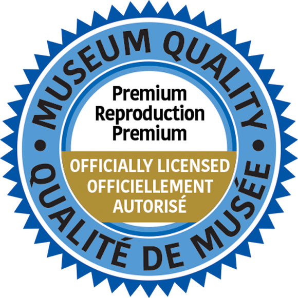 Museum quality seal featuring the text 'Premium Reproduction,' 'Officially Licensed,' surrounded by a blue circular border with pointed edges. Emphasizes high-quality art reproduction standards.
