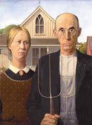American Gothic jigsaw puzzle by Eurographics featuring the iconic painting of a farmer and his daughter in front of a Gothic-style farmhouse. The puzzle showcases intricate details and vibrant colors, perfect for art lovers and puzzle enthusiasts.