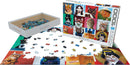 Eurographics Funny Cats jigsaw puzzle featuring a colorful collage of cats in various humorous outfits and settings. Includes a box and scattered puzzle pieces.