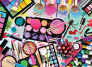 Colorful makeup palette jigsaw puzzle featuring an array of makeup items including eyeshadows, lipsticks, brushes, and vibrant powders spread out across a colorful background. Perfect for beauty enthusiasts and puzzle lovers alike.