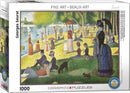 A jigsaw puzzle featuring Georges Seurat's iconic painting 'A Sunday on La Grande Jatte'. The image depicts a vibrant scene of people enjoying a sunny afternoon by the riverside, surrounded by lush greenery and colorful umbrellas. This 1000-piece puzzle captures the intricate details and brushwork of the original artwork, perfect for art lovers and puzzle enthusiasts alike.