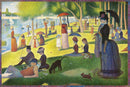 A jigsaw puzzle featuring Georges Seurat’s iconic painting "A Sunday on La Grande Jatte." The artwork depicts people enjoying a sunny day by the riverside, with characters dressed in period clothing, some holding umbrellas, and children playing. The vibrant colors and distinct pointillist technique showcase a lively outdoor scene filled with leisure activities, including boating and picnicking.