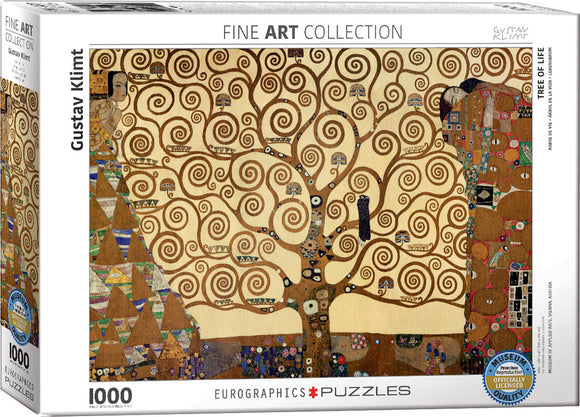 Eurographics Jigsaw Puzzle featuring Gustav Klimt's iconic 'Tree of Life' artwork, showcasing intricate swirling branches and decorative patterns in a 1000-piece set. Perfect for art lovers and puzzle enthusiasts looking to assemble a piece of fine art.