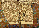 A detailed jigsaw puzzle featuring 'Tree of Life' artwork by Gustav Klimt. The image showcases intricate swirling patterns and vibrant colors, depicting a stylized tree surrounded by symbolic shapes, giving an artistic and calming aesthetic.