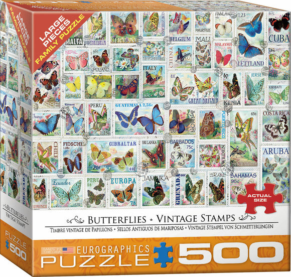 Butterflies Vintage Stamps 500-Piece Puzzle