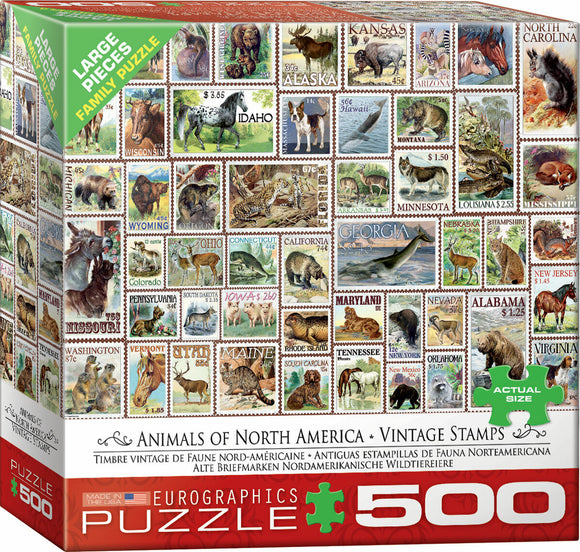 Animals of North Vintage Stamps 500-Piece Puzzle