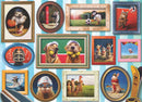 Eurographics World of Sports jigsaw puzzle featuring whimsical portraits of animals engaged in various sports and activities, all framed in colorful, decorative frames. The puzzle showcases lively illustrations of dogs playing fetch, a mouse boxing, and other playful scenes that celebrate the joy of sports and animals.