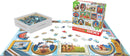 Eurographics jigsaw puzzle titled 'World of Sports' featuring an assortment of colorful images related to various sports. The puzzle includes a partially completed image on the table and a box containing additional puzzle pieces.