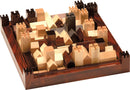 A beautifully crafted wooden board game called Cathedral by Family Games Inc. The game features intricate geometric shapes representing buildings and castles in a rich array of natural wood tones, designed for strategic play.
