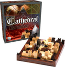 Cathedral is a medieval strategy game by Family Games Inc. featuring a box with colorful artwork and a game board displaying intricately designed wooden pieces resembling castles and buildings. The game requires strategic skill to master and offers engaging gameplay for two players.