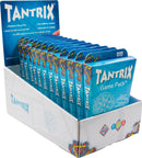 A display box of Tantrix Discovery Mini Pocket games by Family Games Inc. The box contains multiple game packs, with vibrant blue packaging featuring abstract designs and the word 'TANTRIX' prominently displayed. Ideal for family entertainment and travel, suitable for solo or group play.
