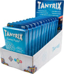 A display box of Tantrix Discovery Mini Pocket games by Family Games Inc. The box features multiple blue game packs stacked neatly, showcasing the vibrant graphics and logo. Ideal for solo or group play, these travel-friendly games are perfect for family entertainment and mental challenges.