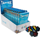 Image of the Tantrix Discovery Mini Pocket game by Family Games Inc. The game features colorful tiles arranged in a box with a vibrant blue design, showcasing its engaging gameplay. The packaging highlights the fun, puzzle-like nature of the game, making it ideal for family and group play.