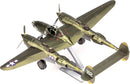 The ICONX P-38 Lightning is a detailed DIY model kit that features a realistic design of the iconic World War II aircraft. The model is made of high-quality metal parts and showcases intricate details such as the cockpit, wings, and landing gear, presented on a sleek display stand.