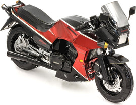 The ICONX Kawasaki GPz900R by Fascinations is a detailed DIY model kit of a classic motorcycle. It features intricate design elements, showcasing the iconic shape and color scheme of the GPz900R, constructed from high-quality metal parts.