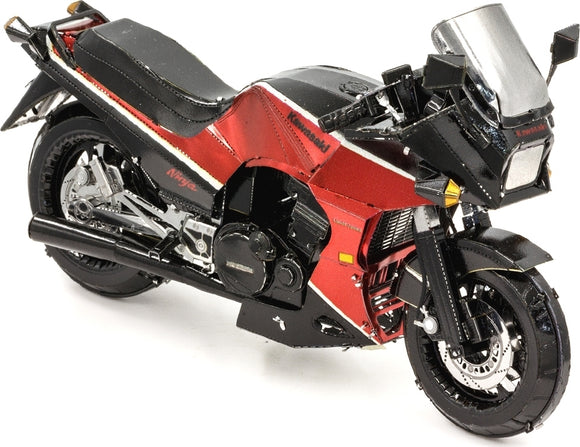The ICONX Kawasaki GPz900R by Fascinations is a detailed DIY model kit of a classic motorcycle. It features intricate design elements, showcasing the iconic shape and color scheme of the GPz900R, constructed from high-quality metal parts.