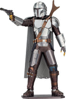 The ICONX: The Mandalorian DIY kit by Metal Earth features a detailed metal model of the iconic character, complete with his signature helmet, armor, and cape. The model showcases intricate design elements including weapons and accessories, perfect for collectors and fans of the Star Wars franchise.