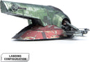Premium S: Boba Fett's Starfig DIY kit by Fascinations. The model showcases a detailed design in a green and red color scheme, featuring landing configuration elements. Perfect for fans and hobbyists.