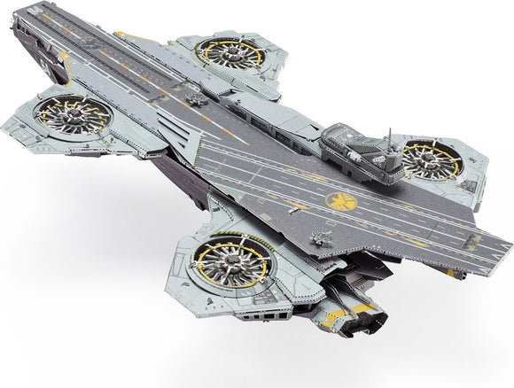 A detailed DIY model kit of the Iconx Helicarrier by Fascinations, featuring intricately designed rotor wheels and a sleek, modern finish. Perfect for enthusiasts looking to build a stunning display piece.