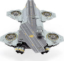 A detailed top view of the Iconx: Helicarrier DIY kit by Fascinations. The model features intricately designed rotors, a runway, and a sleek, modern appearance, ideal for enthusiasts of model building and fans of aviation.