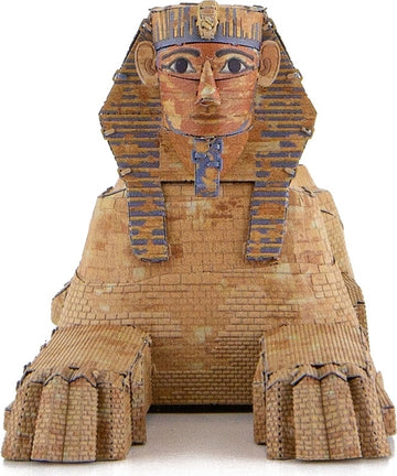 A detailed DIY metal model of the Great Sphinx, intricately crafted with textured surfaces resembling stone. The model features the Sphinx's iconic face, large paws, and pronounced headdress, showcasing meticulous design that adds an artistic touch. It's perfect for enthusiasts and hobbyists to assemble and display.