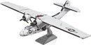 A detailed Metal Earth model kit of the Consolidated PBY Catalina aircraft by Fascinations. The model features intricate metal parts and is designed for DIY assembly, showcasing props, wings, and a stand for display.