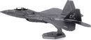 A detailed metallic model of an F-22 Raptor plane, showcasing its sleek design and intricate features. The model is mounted on a stand, making it suitable for display. Ideal for aviation enthusiasts and DIY project lovers, this kit allows for hands-on crafting and assembly, bringing the iconic fighter jet to life.