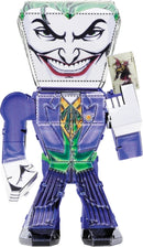 Metal Earth DIY kit featuring a detailed model of the Joker from DC Comics. The model showcases vibrant colors with a menacing smile, iconic green hair, and a playing card in hand, perfect for fans and collectors.