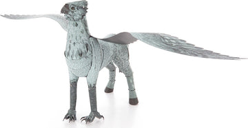 Metal Earth DIY kit of Buckbeak, a magical creature with large wings and a fierce stance. The intricate metal model showcases detailed design, perfect for collectors and DIY enthusiasts.