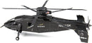 Metal Earth S-97 Raider DIY model kit featuring a detailed metal replica of the S-97 Raider helicopter. Perfect for enthusiasts and hobbyists, this model showcases intricate design, precision cut metal pieces, and represents advanced rotorcraft technology.