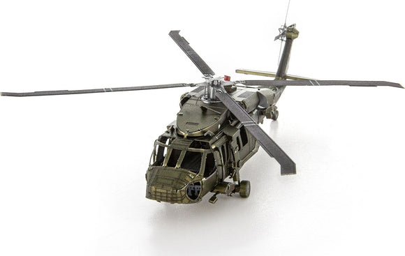 The Metal Earth Black Hawk model by Fascinations is a detailed DIY kit featuring a miniature helicopter design. It includes intricate components and an assembly manual for an engaging building experience.