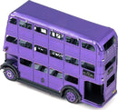 A beautifully detailed Metal Earth DIY kit of the Knight Bus, featuring a purple metallic finish. The model showcases intricate cutouts for windows and doors, representing the iconic double-decker bus from the Harry Potter series. Perfect for collectors and craft enthusiasts looking to create a unique display piece.