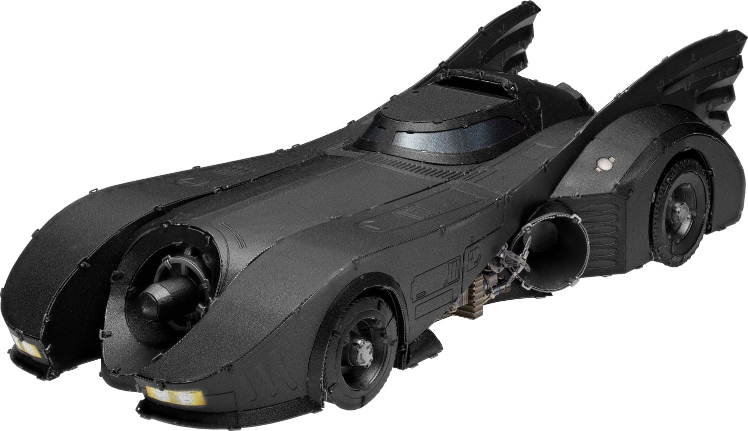 The Premium Series Batmobile DIY kit by Fascinations features intricate detailing, sleek lines, and iconic bat wings. Perfect for collectors and Batman fans, this model captures the essence of the legendary vehicle with high-quality materials for a satisfying build experience.