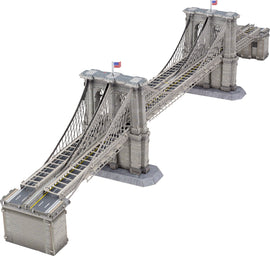 A detailed DIY model kit of the iconic Brooklyn Bridge by Fascinations, showcasing intricate architectural features and a realistic design, perfect for creative enthusiasts.