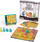 Zoo Rendezvous is a mechanical puzzle game by Fat Brain. The game includes colorful animal figurines in various positions on a board, a challenge card stand, and multiple challenge cards. The vibrant packaging features cartoon animals like a giraffe and a lion, making it appealing to children aged 8 and up. The setup promotes strategic thinking and problem-solving skills while providing engaging entertainment.