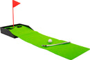Teeny Town Golf game featuring a vibrant green felt putting area, a small golf ball, a mini golf club, and a red flag signaling the hole. Perfect for indoor entertainment and skill improvement.