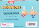 Teeny Town Cornhole Toss game by Fizz Creations Inc., featuring two wooden launch pads with holes for tossing mini bean bags. The game includes 2 launch pads, 6 mini bean bags in red and blue, and 2 pegs for keeping score. It's designed for hand-eye coordination challenges with a fun competitive twist.