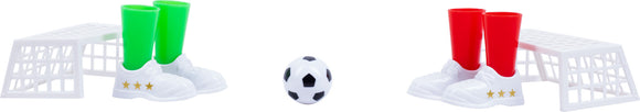 Teeny Tiny Soccer game featuring miniature soccer players with green and red legs, small soccer ball, and two goalposts. Ideal for fun play and engaging interaction.