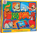 Zoologic mechanical puzzle box featuring colorful cartoon animals like a dog, cat, mouse, and cow, along with the title and a warning label. The design includes a variety of logic puzzle images, emphasizing fun and engagement in problem-solving activities.