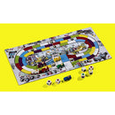 The Monza game by Haba features a colorful racing-themed game board with an oval track design. The board is adorned with illustrations of cars and race-related scenes. Accompanying the board are several game pieces and colorful dice, inviting players to engage in a fun and competitive racing experience.