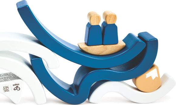 wave-shaped blocks with people-shaped pieces