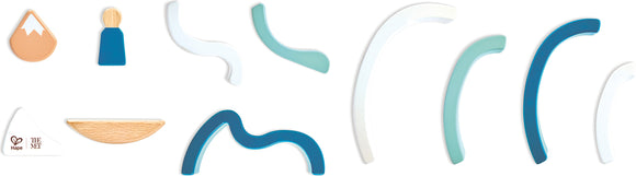 separated curved, wavy, and people-shaped pieces